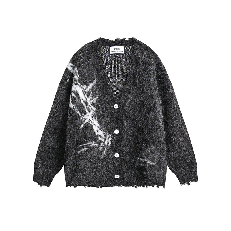 Retro Jacquard Cardigan | Celeste & Noir Essence Collection