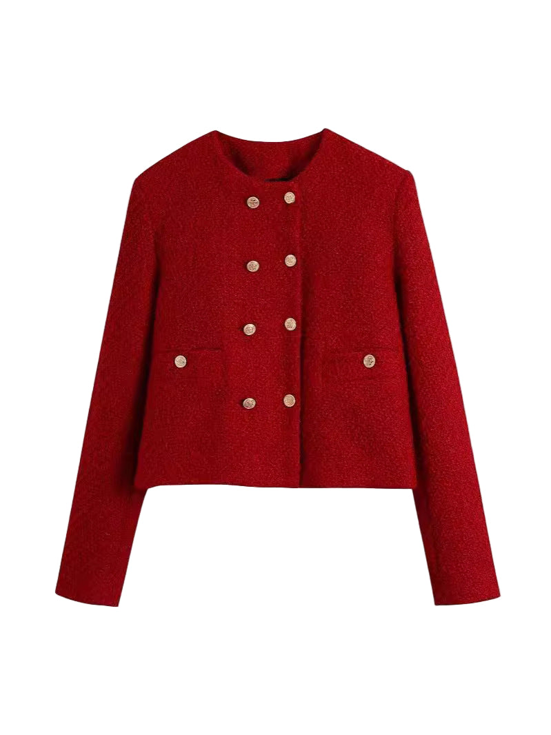 Double Breasted Round Neck Suit Jacket | Celeste Collection