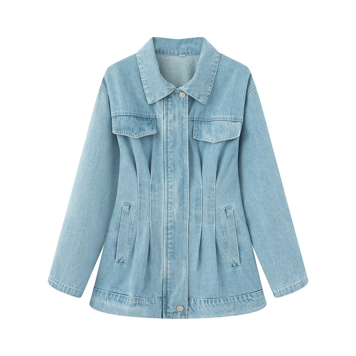 Lapel Waist Denim Jacket and Trousers