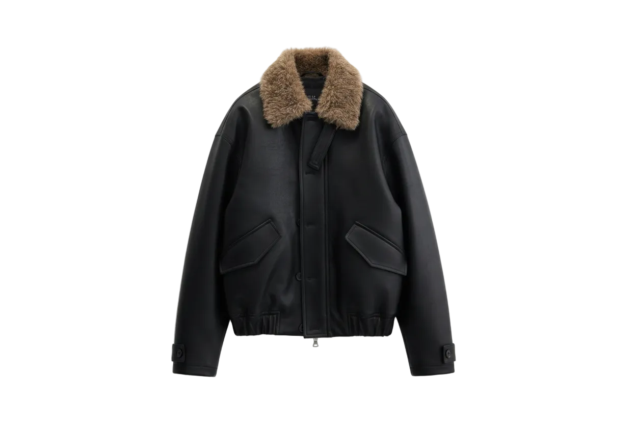 Toma Shearling Leather Jacket | Noir Essence Collection