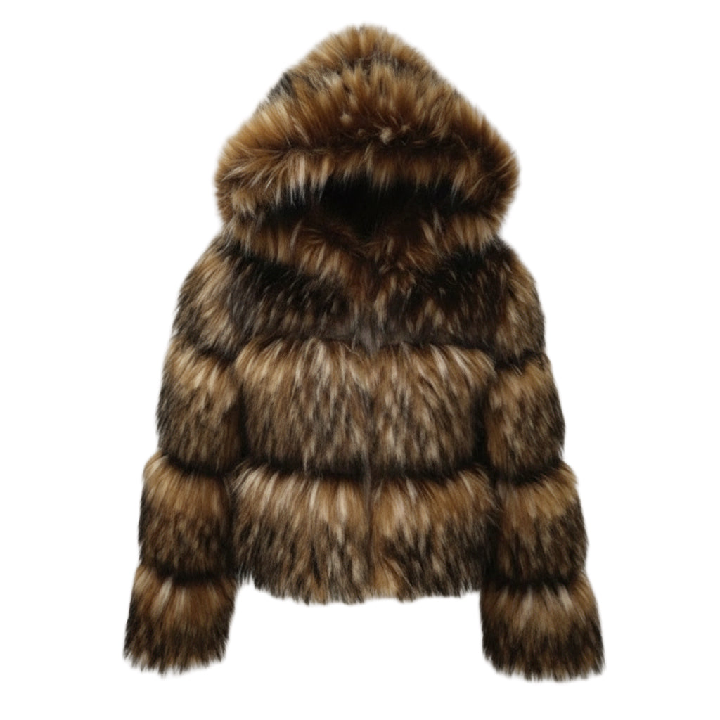 Rhea Faux Raccoon Fur Coat | Celeste Collection