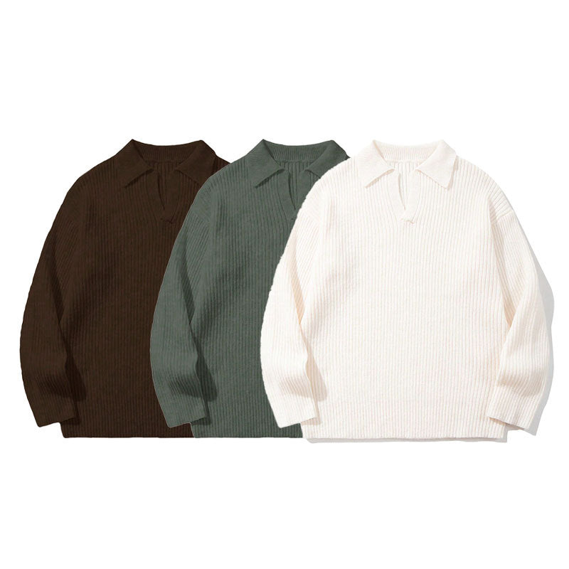 Jacquard Polo Collar Knit Sweater | Noir Essence Collection