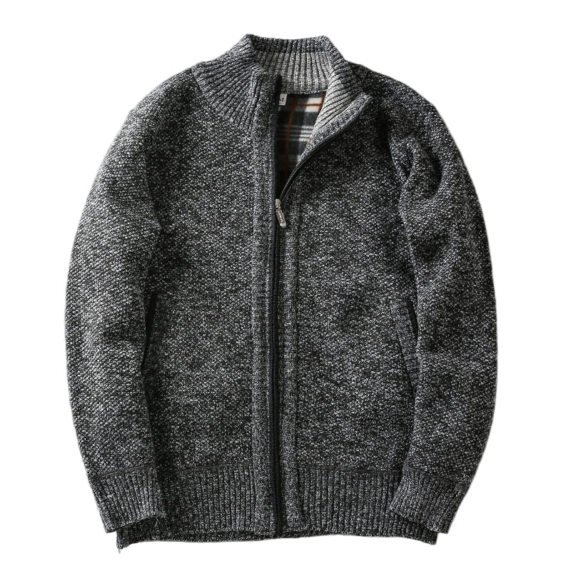 Fleece Lined Half Turtleneck Cardigan | Noir Essence Collection