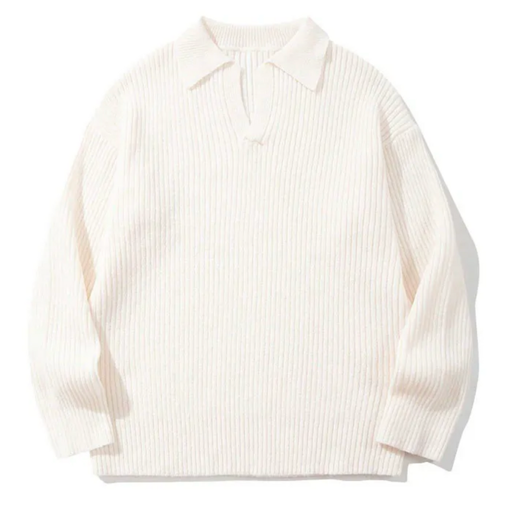 Jacquard Polo Collar Knit Sweater | Noir Essence Collection