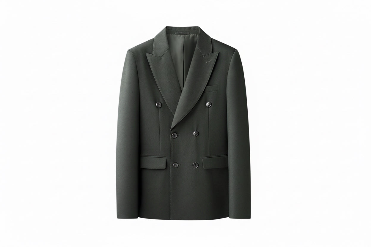 Double-Breasted Slim Suit Jacket | Noir Essence Collection