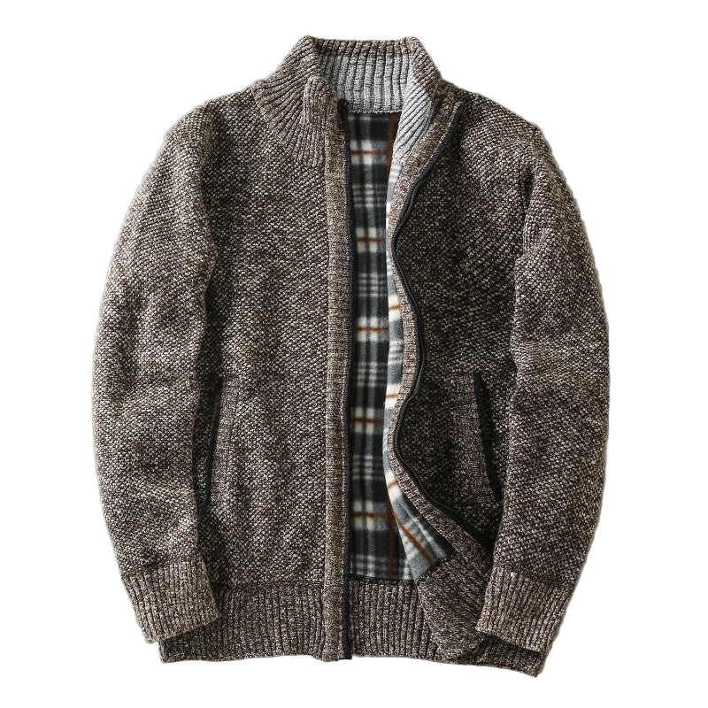 Fleece Lined Half Turtleneck Cardigan | Noir Essence Collection