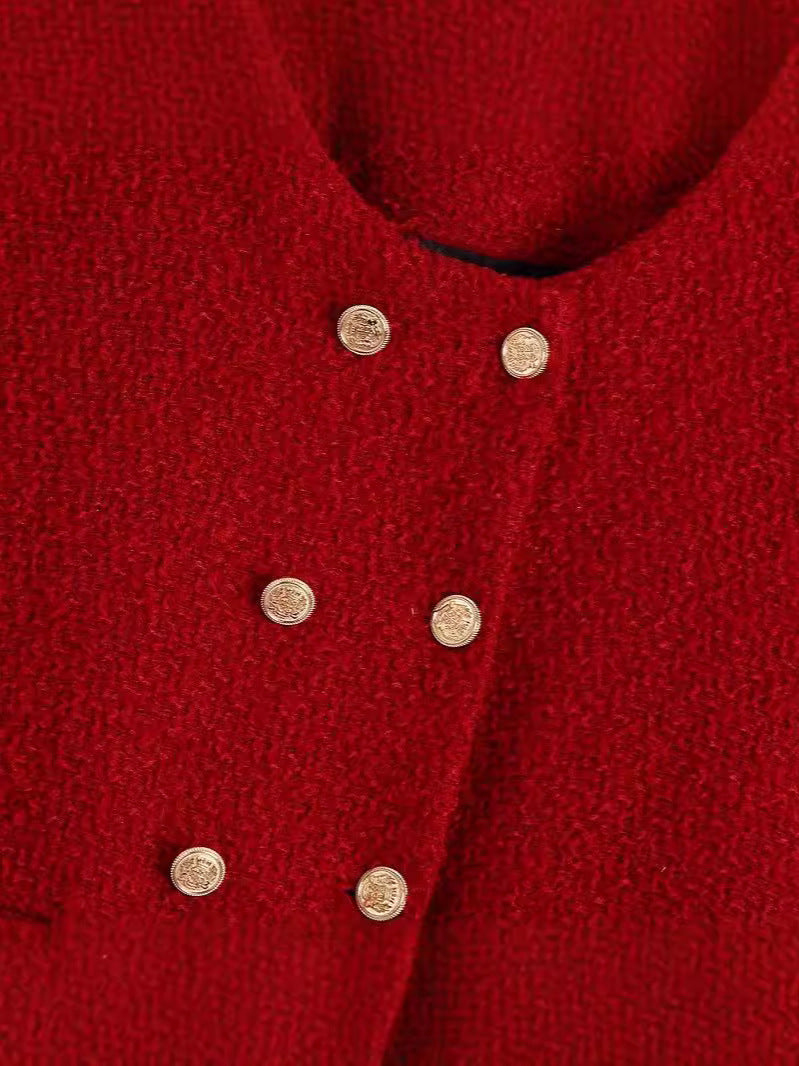 Double Breasted Round Neck Suit Jacket | Celeste Collection