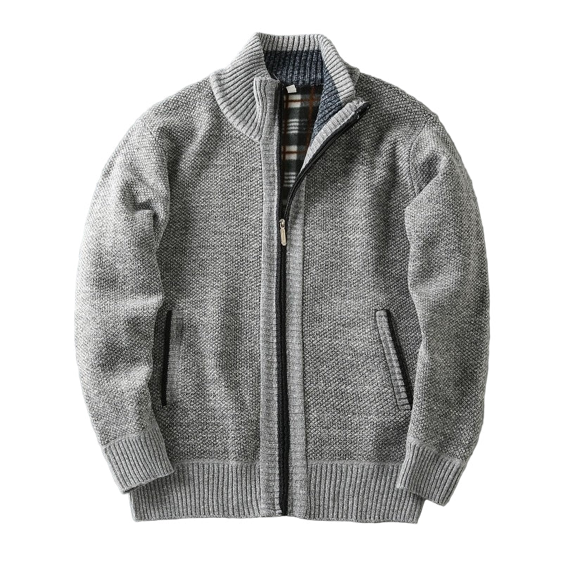 Fleece Lined Half Turtleneck Cardigan | Noir Essence Collection